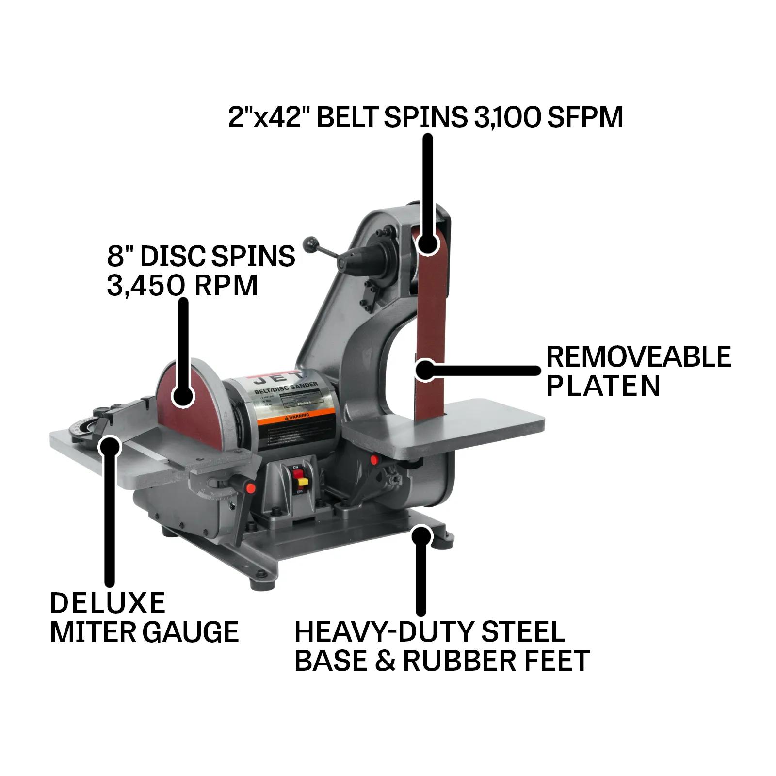 2 x 42, Bench Belt Grinder & Disc Sander, 0.75HP, 115V 1PH(J-41002)