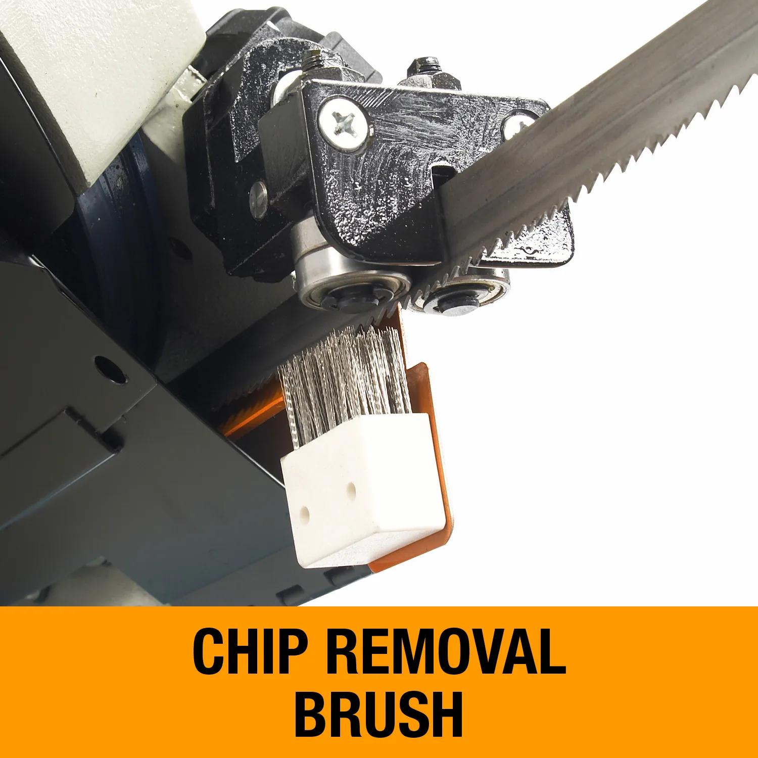 Chip removal brush to facilitate a clean blade for every cut