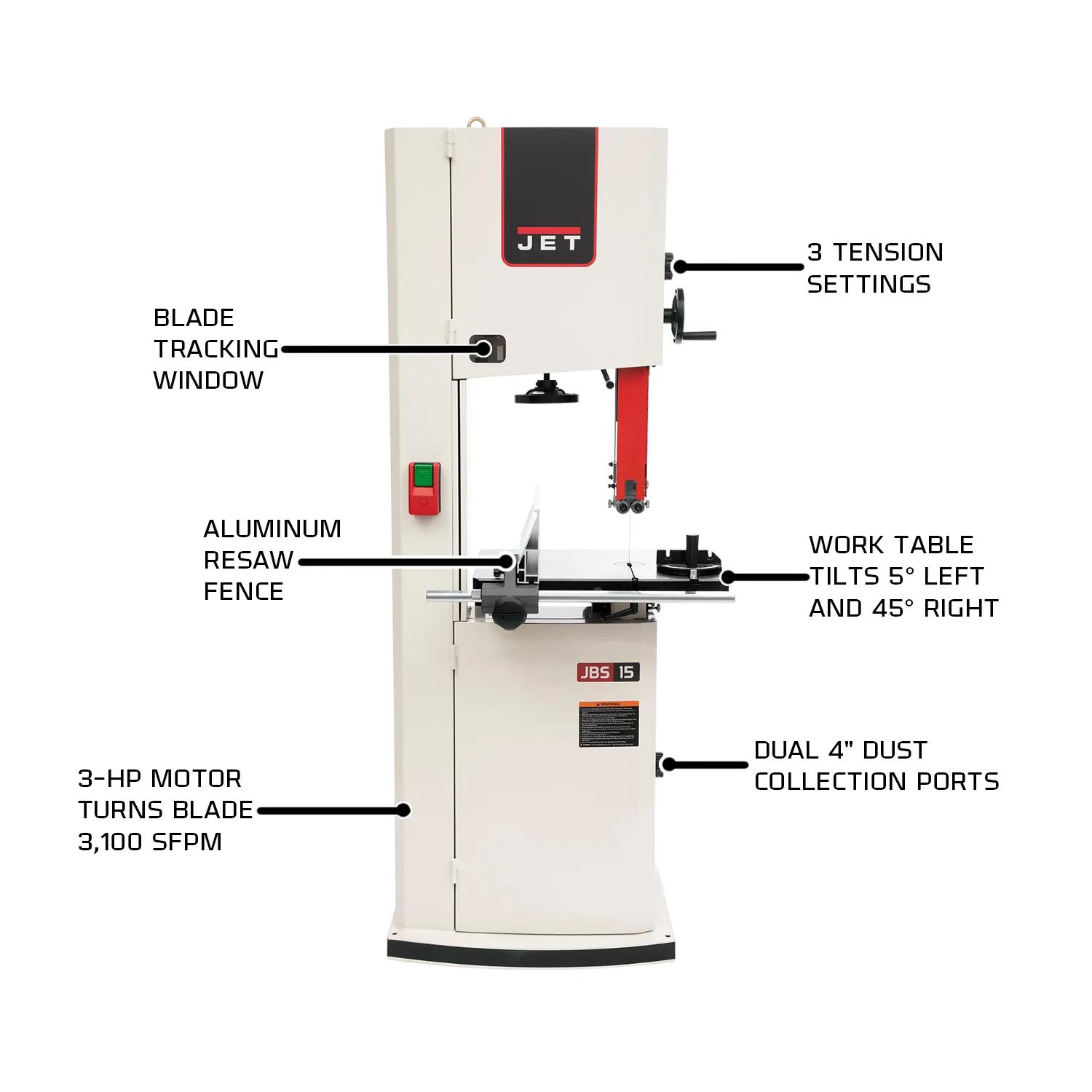 15" Woodworking Bandsaw, 3HP, 230V 1PH(JWBS-15-3)