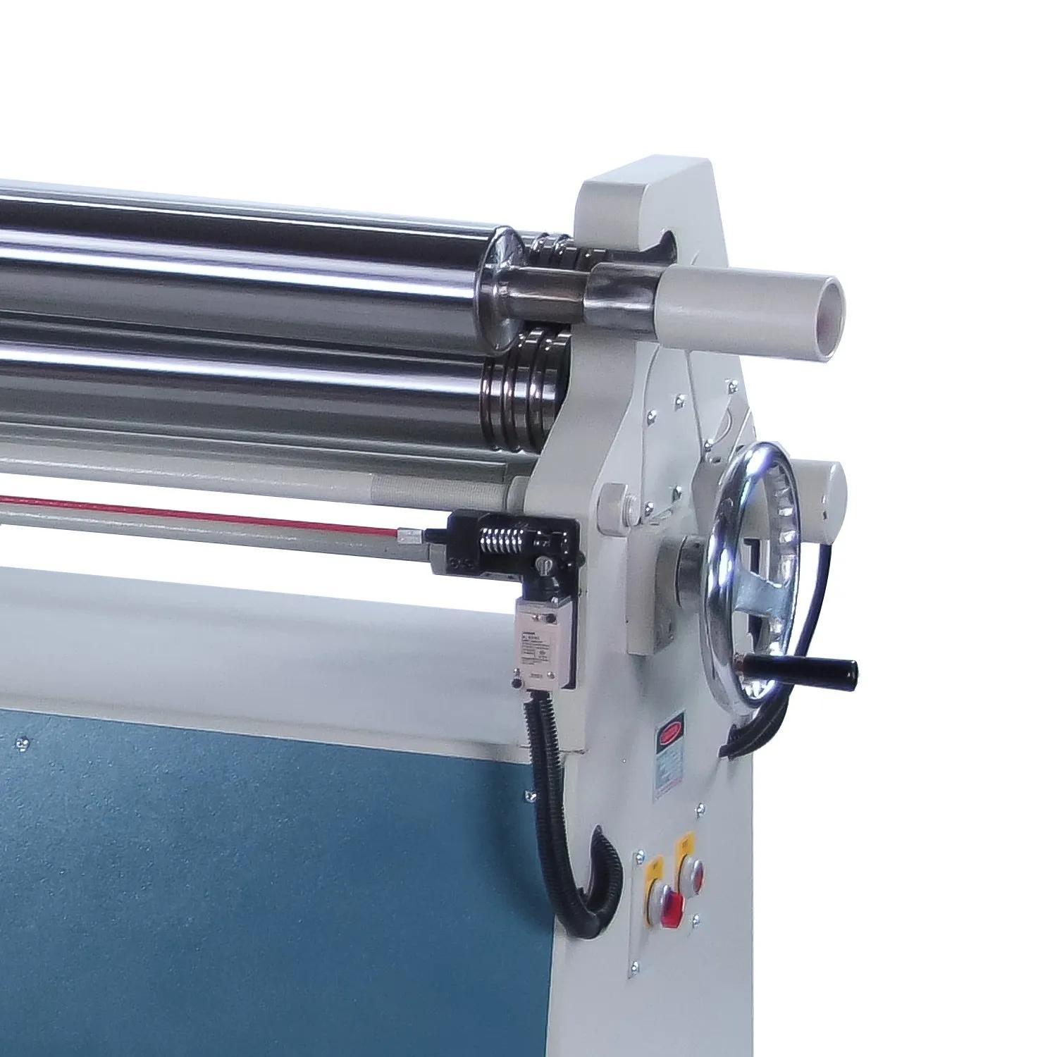 With the top roll pivoted out to gain access to the material