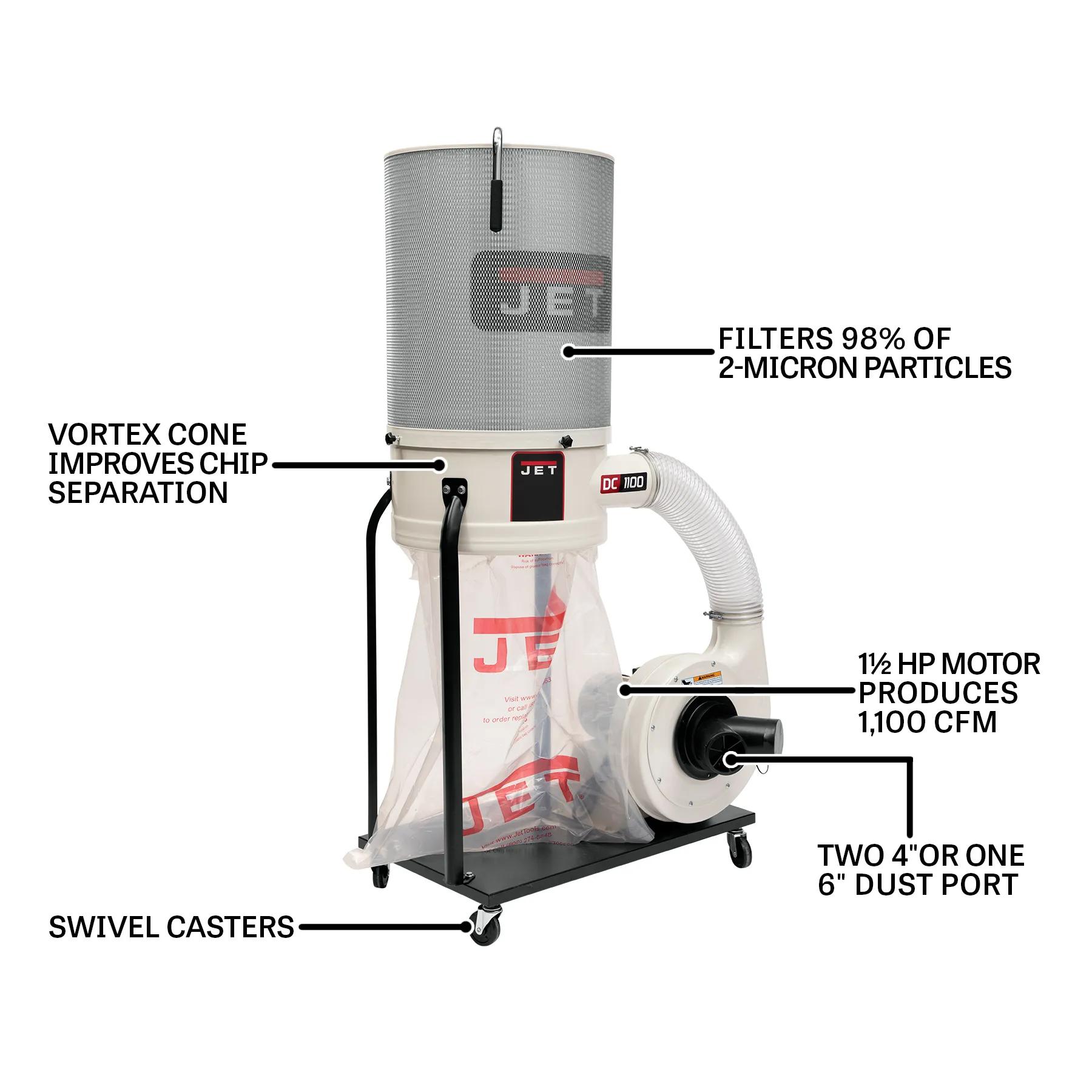 1100 CFM, Dust Collector, 2-Micron Canister Kit, 1.5HP, 115/230V 1PH(DC-1100VX-CK)