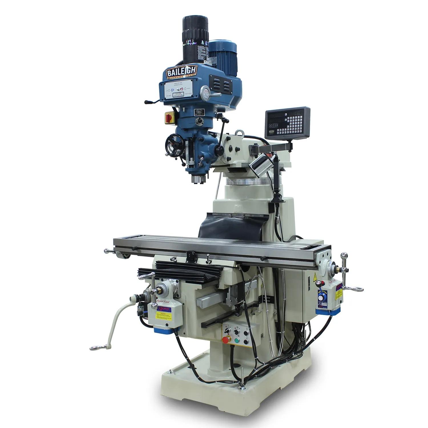 Baileigh VM‑1054E‑VS variable‑speed vertical mill with NT40 spindle, 10×54″ Turcite®‑coated table, power feeds, DRO display, coolant system and hydraulic draw bar