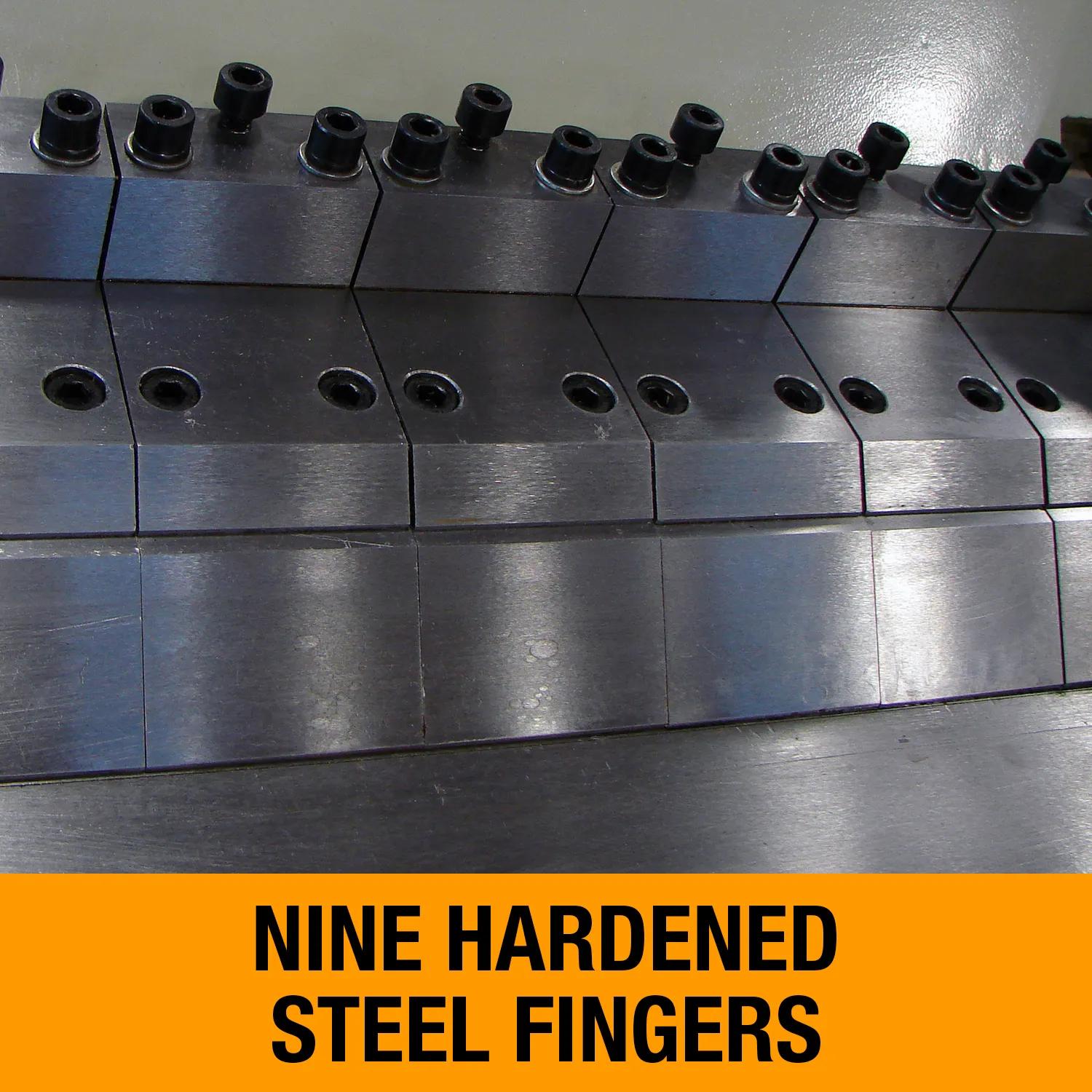 Includes 9 hardened fingers to make many different sizes of boxes and pans, with a maximum box depth of 4”