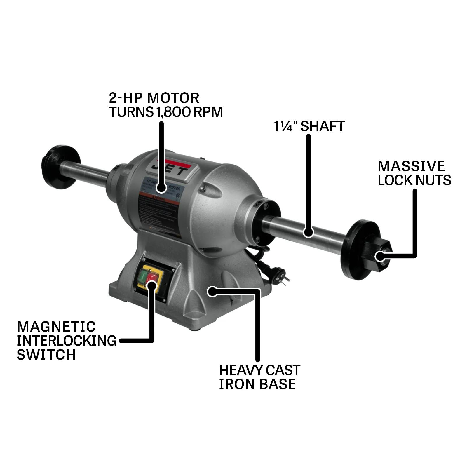 12" Industrial Buffer, 2HP, 230V 1PH(IBG-12SSB)
