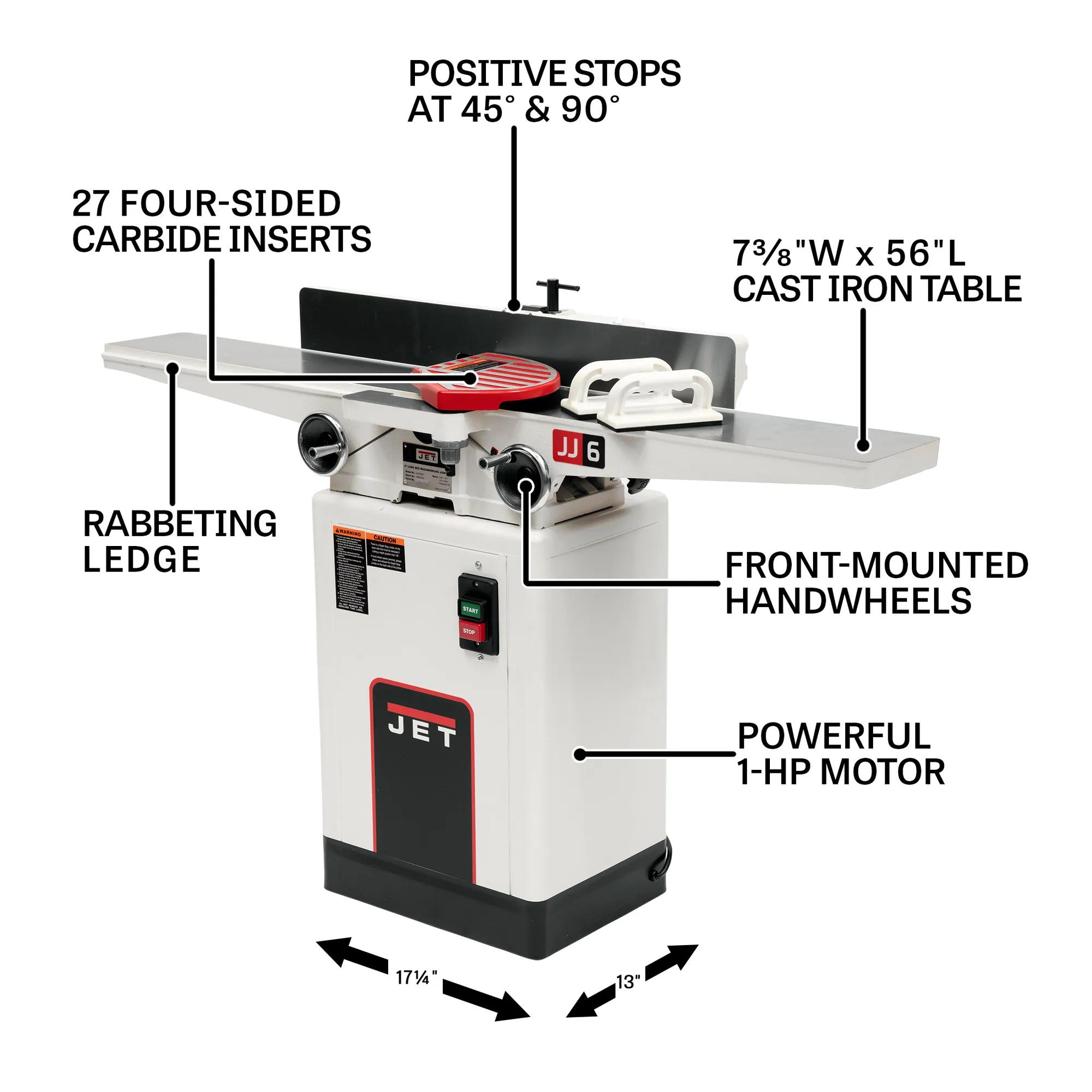 6" Long Bed Wood Jointer w/ Helical Head Kit, 1HP, 115/230V 1PH(JJ-6HHDX)