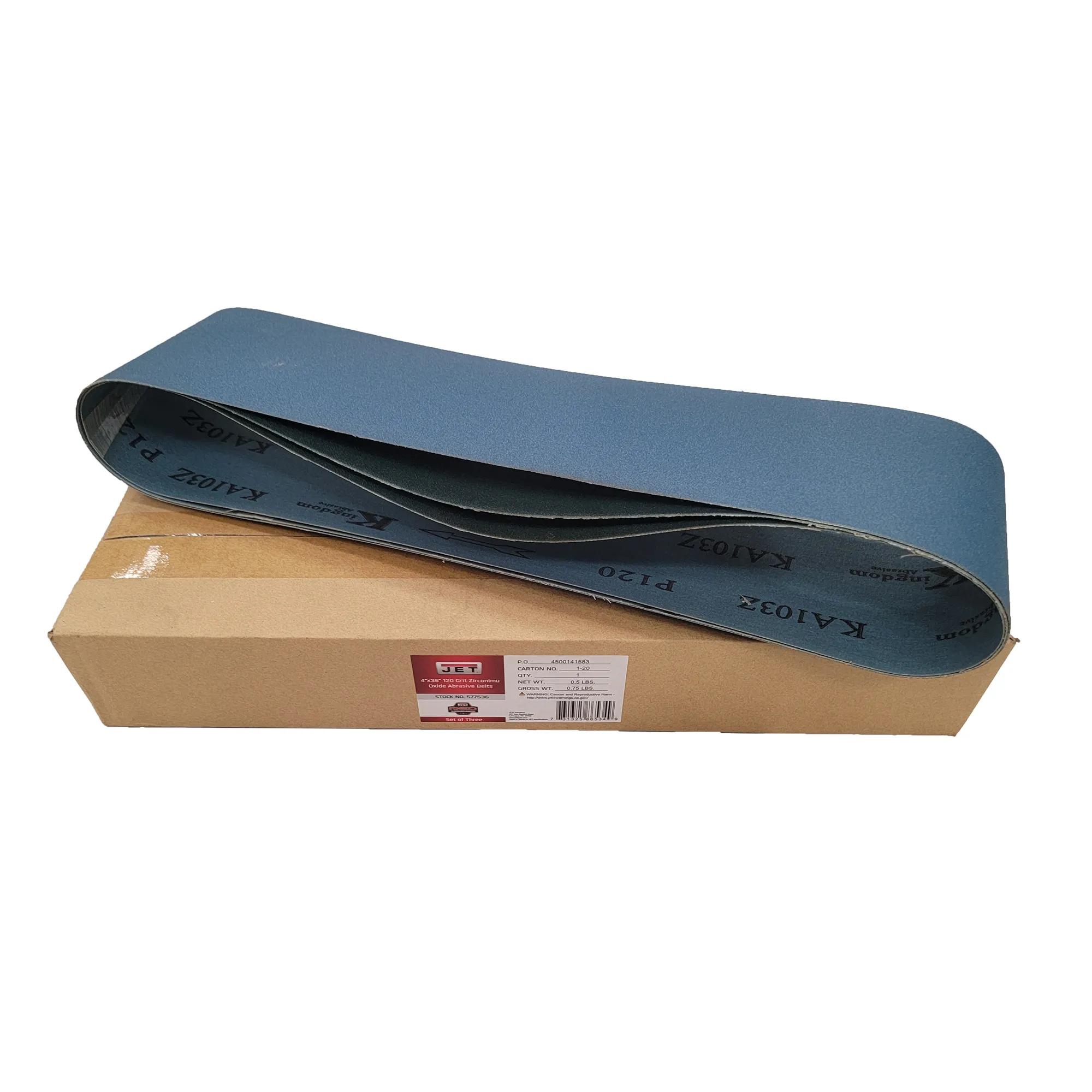Zirconium Oxide Sanding Belts, 4" x 36", 120 Grit (3-Pack)