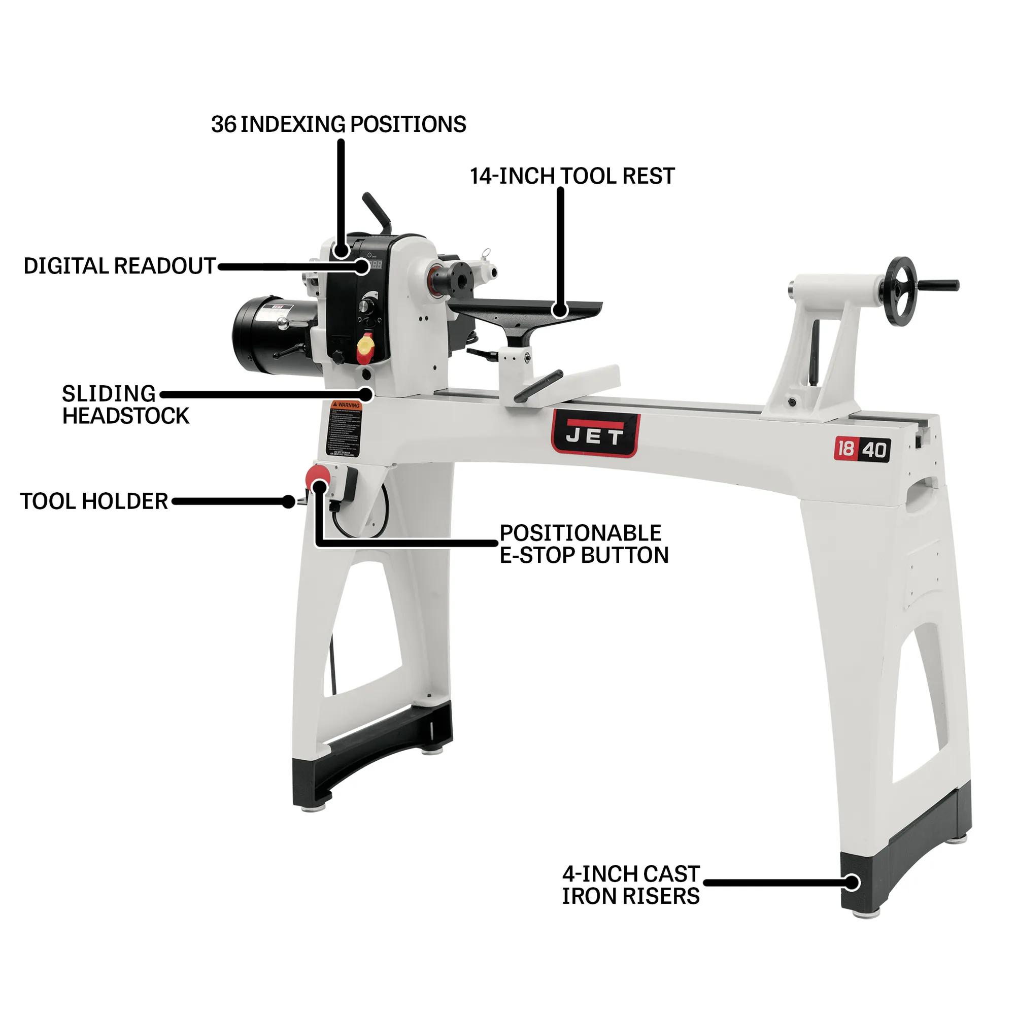 18" x 40". Wood Lathe, 2HP, 230V 1PH(JWL-1840EVS)