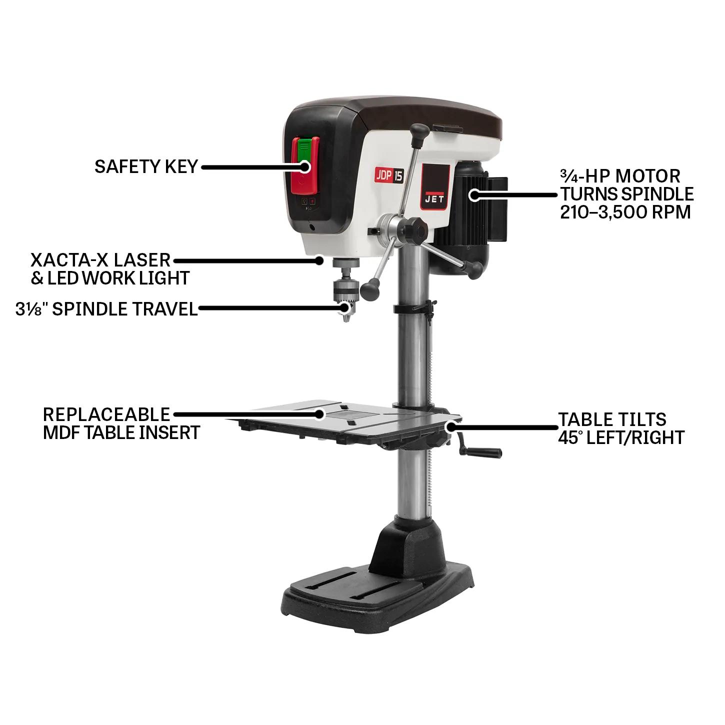 15" Benchtop Drill Press, 0.75HP, 115V 1PH(JDP-15B)