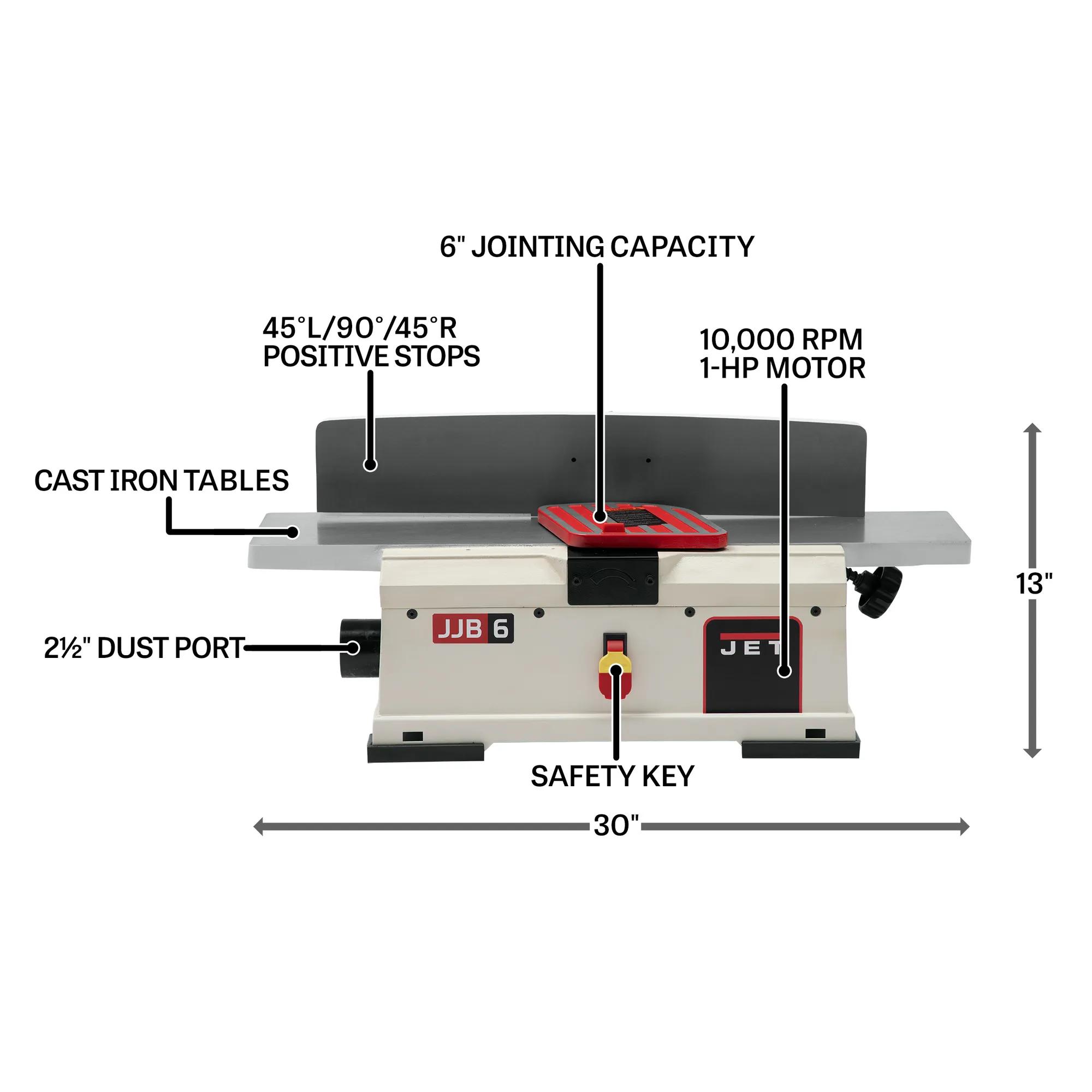 6" Helical Head Benchtop Jointer, 1HP, 115V 1PH(JJ-6HHBT)