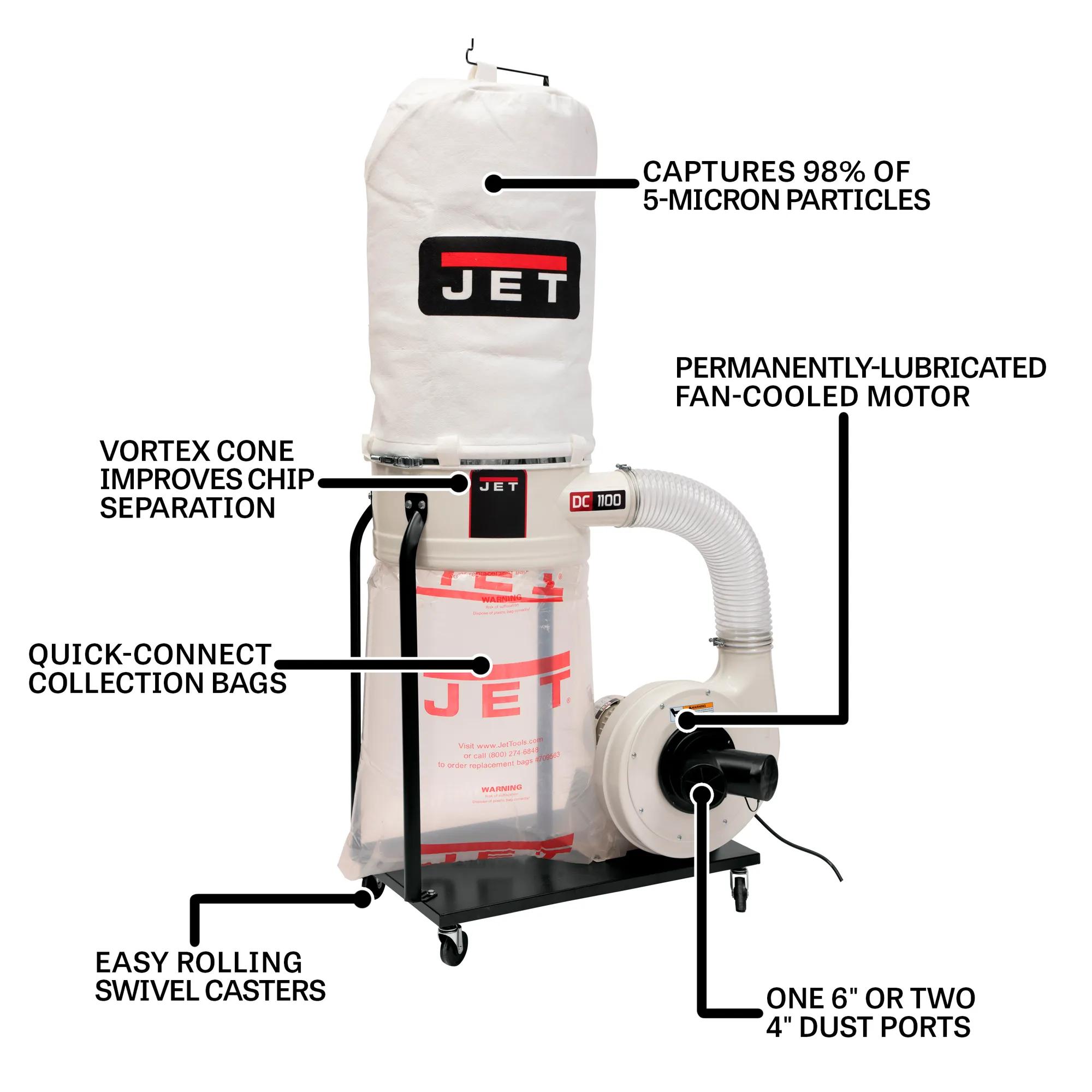 1100 CFM, Dust Collector, 5-Micron Bag Filter Kit, 1.5HP, 115/230V 1PH(DC-1100VX-5M)