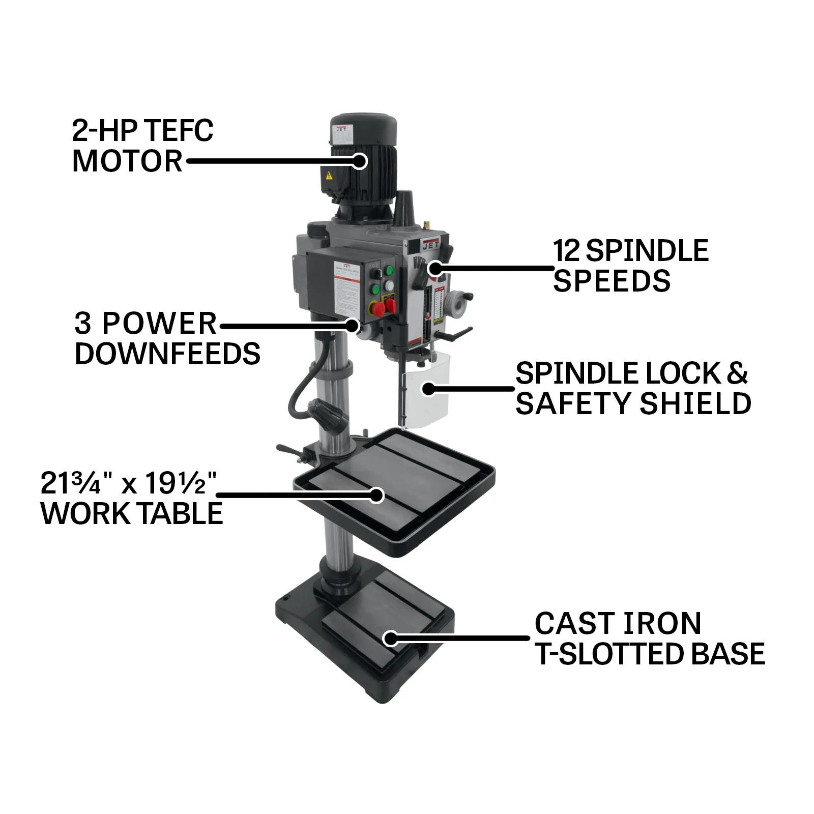 20" Gear Head Tapping Drill Press w/ Power Down feed, 2HP, 230V 3PH(GHD-20PFT)