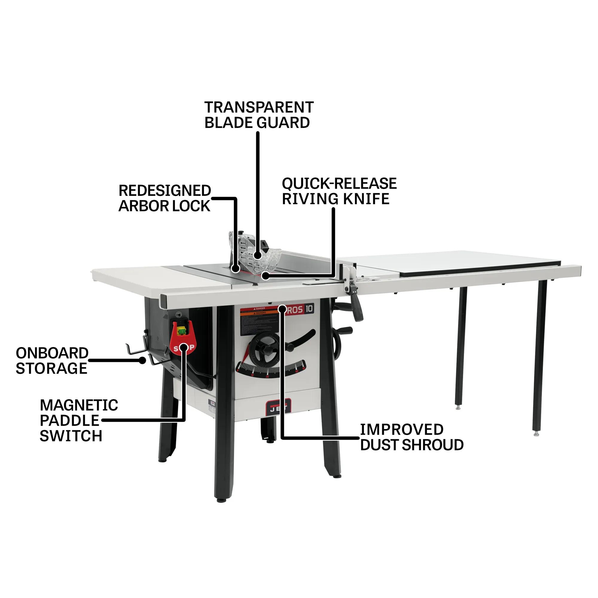 10" ProShop II, Table Saw, Steel Wings, Extension 52" Rip, 1.75HP, 115V 1PH(JPS-10-52S)
