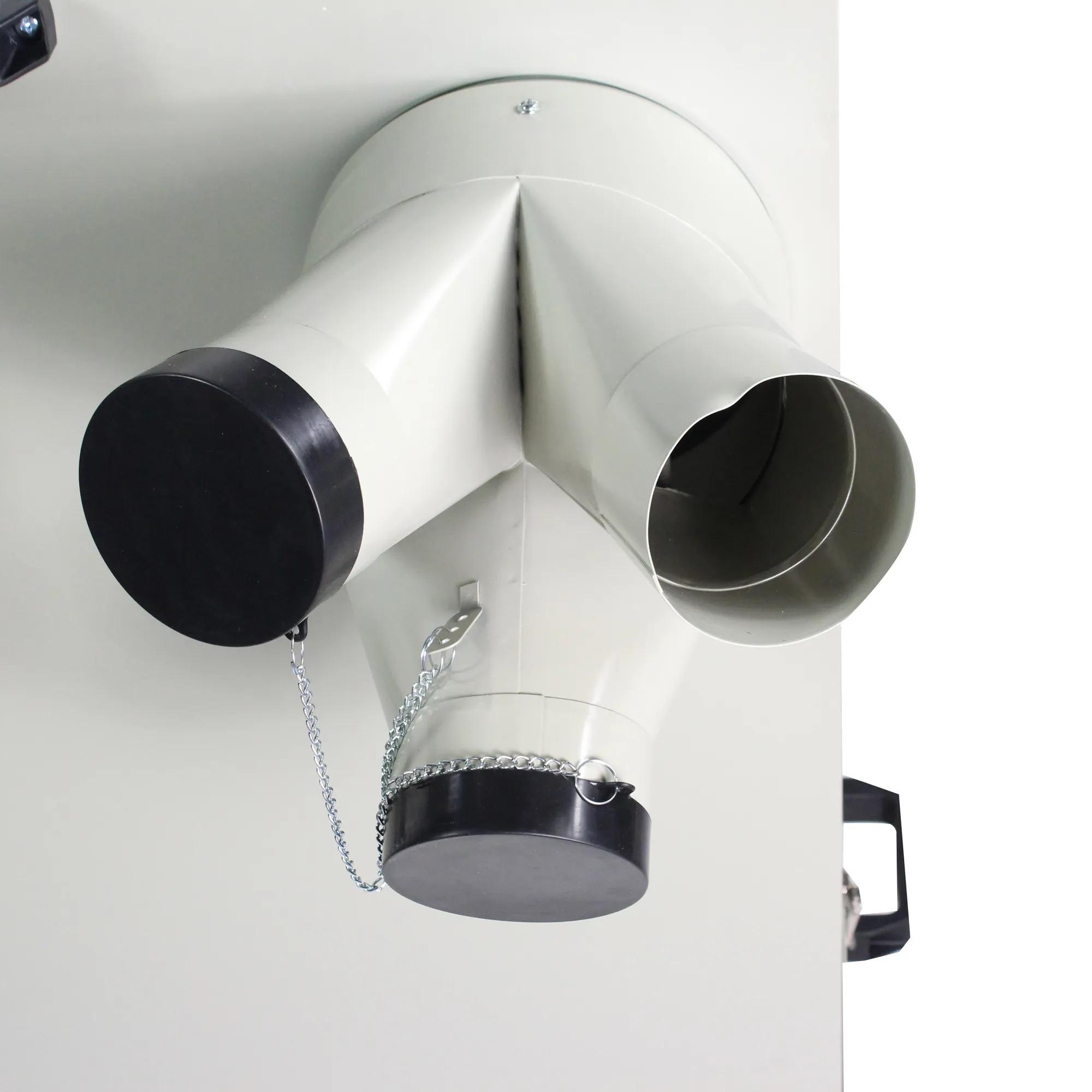 hree 4” chutes which allow you to attach different machines and portable casters on the main body that allows for use throughout your shop