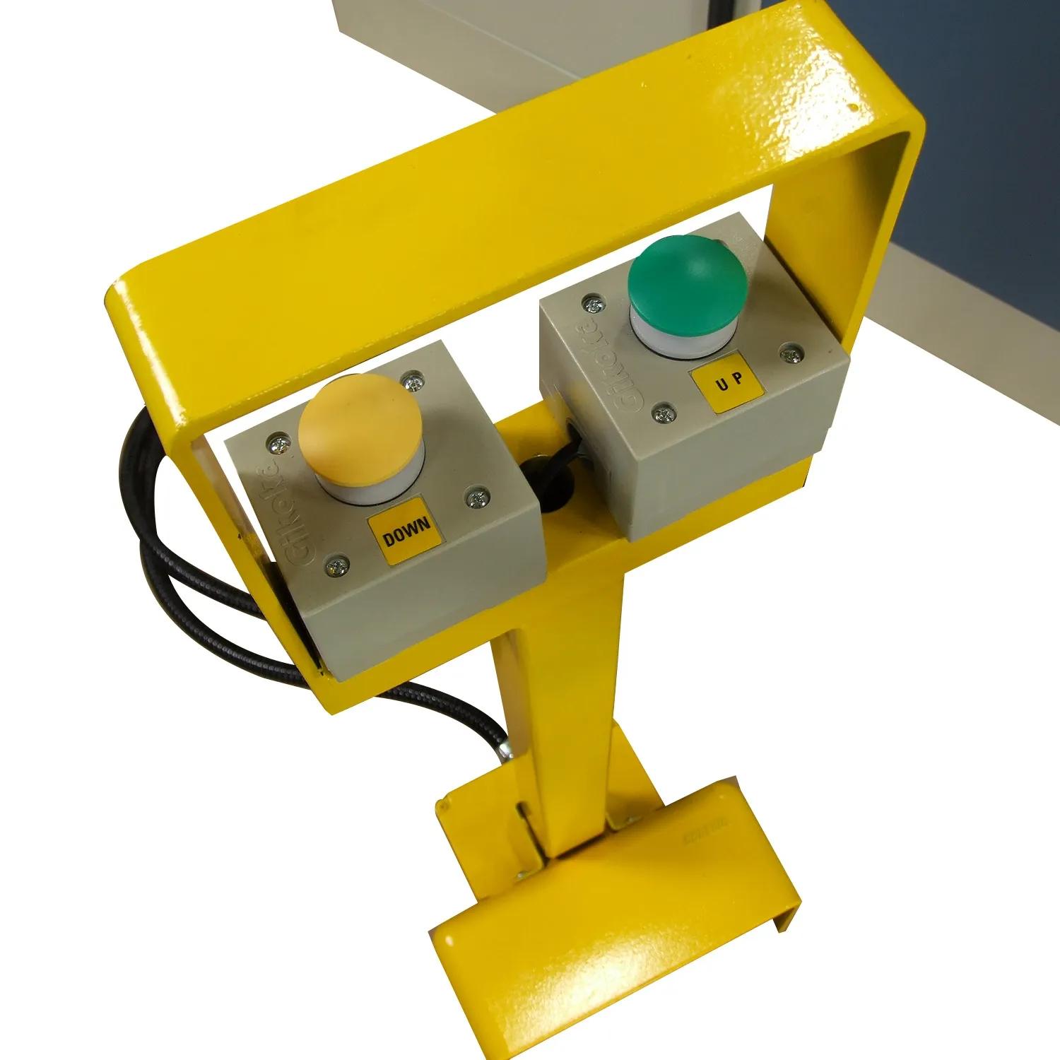 Remote control pedestal includes foot pedal controls and the buttons for advancing or retracting the back roll position