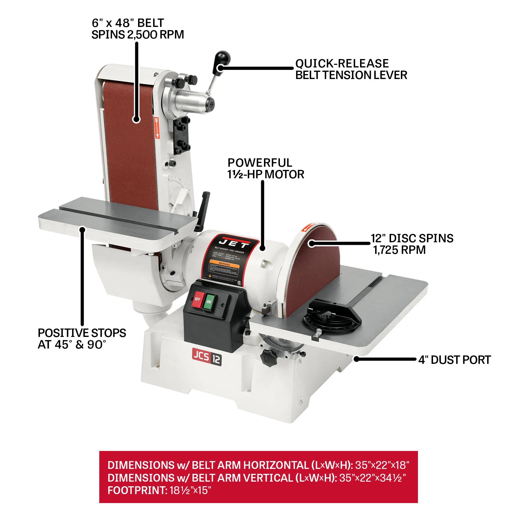 6" x 48" Belt / 12" Disc Sander, 1-1/2HP, 115/230V 1PH(JSG-6DC)