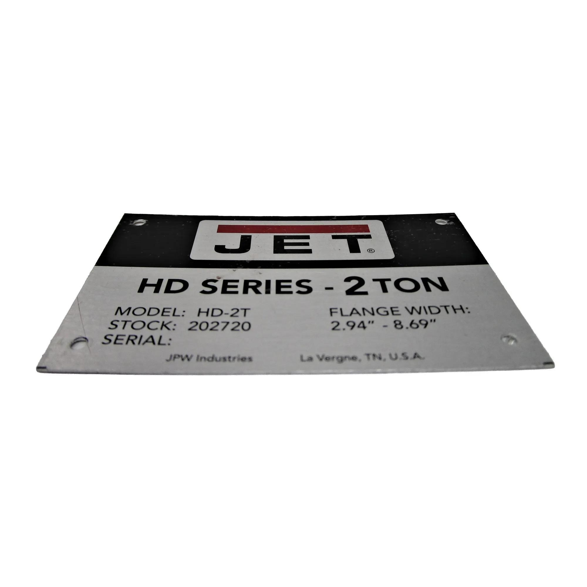 Name Plate HD-2T for JET Machinery (LM000087)