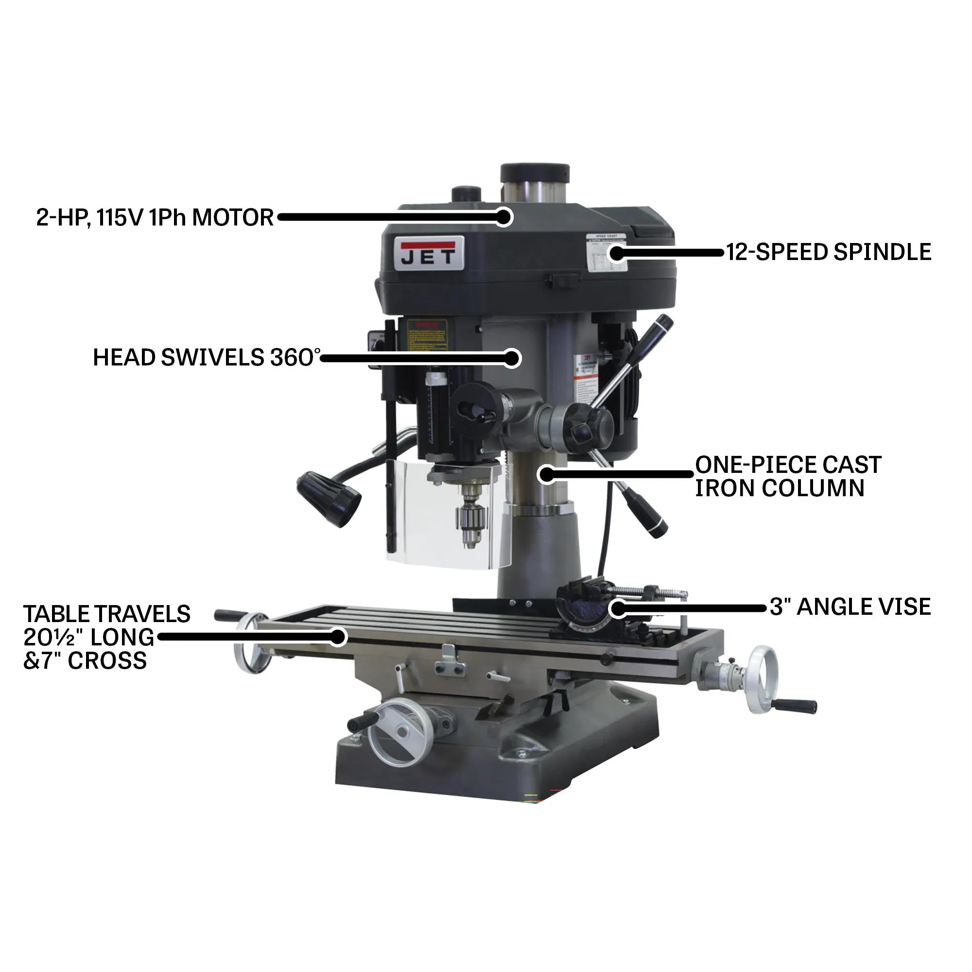 9" x 32" Mill/Drill w/ X-Axis Table Powerfeed, 2HP, 115/230V 1PH(JMD-18)