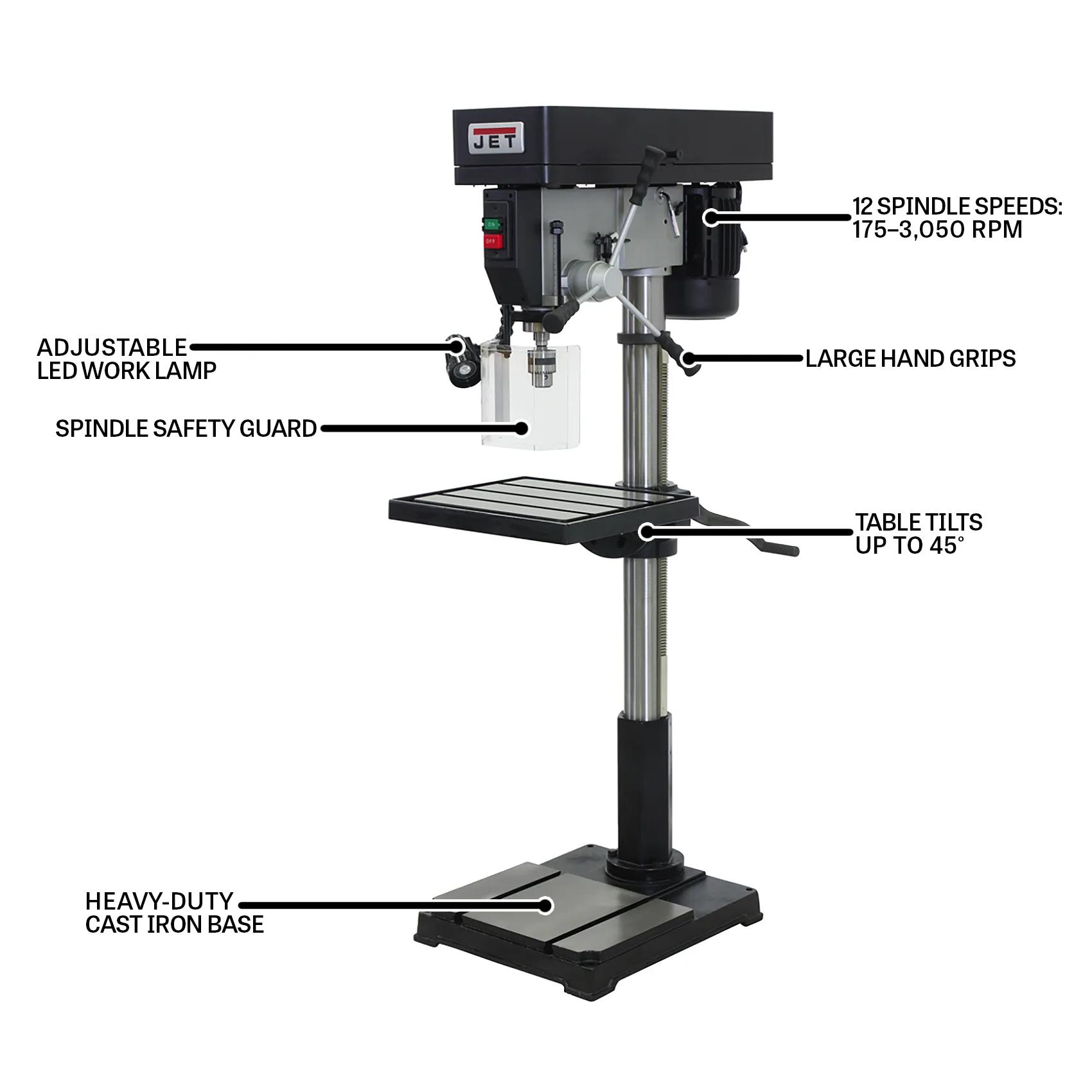22" Industrial Floor Model Drill Press, 1.5HP, 115/230V 1PH / 3PH(IDP-22)