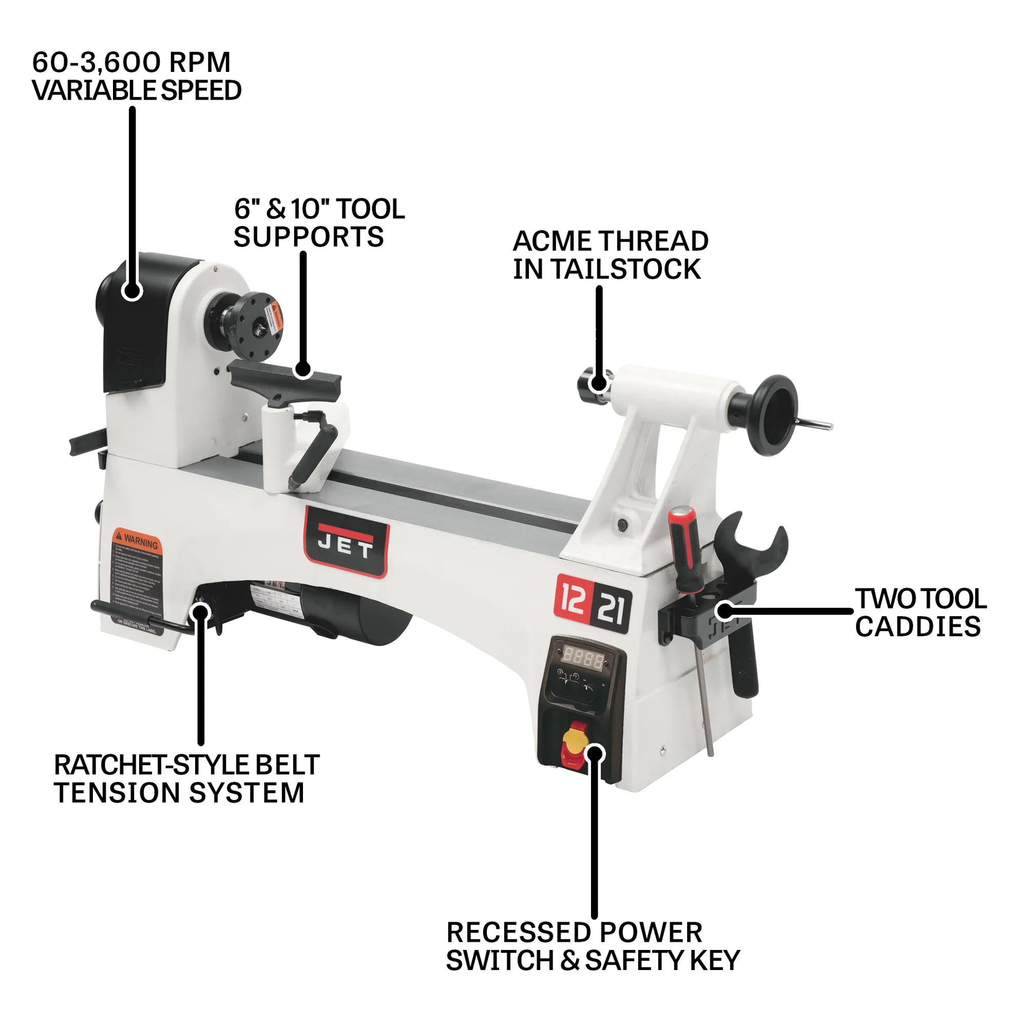 12" x 21" Vari. Speed Wood Lathe, 1HP, 115V 1PH(JWL-1221VS)