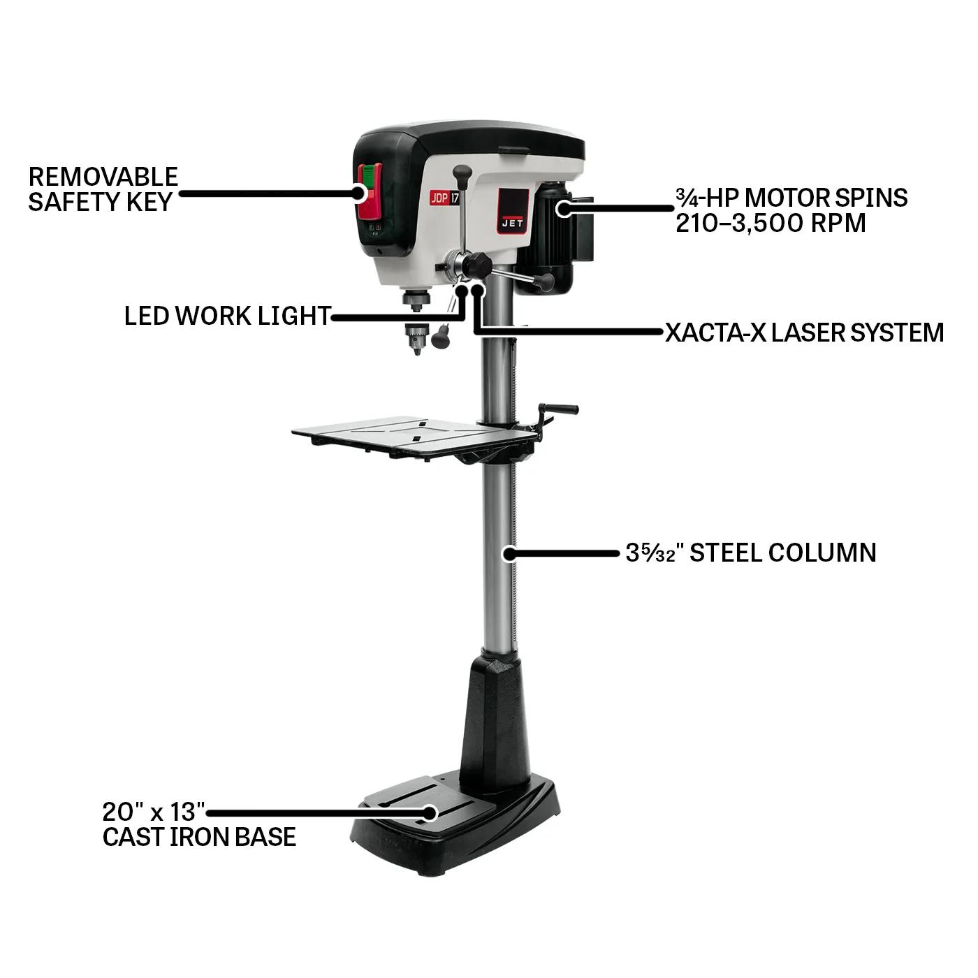 17" Drill Press, 0.75HP, 115V 1PH(JDP-17)