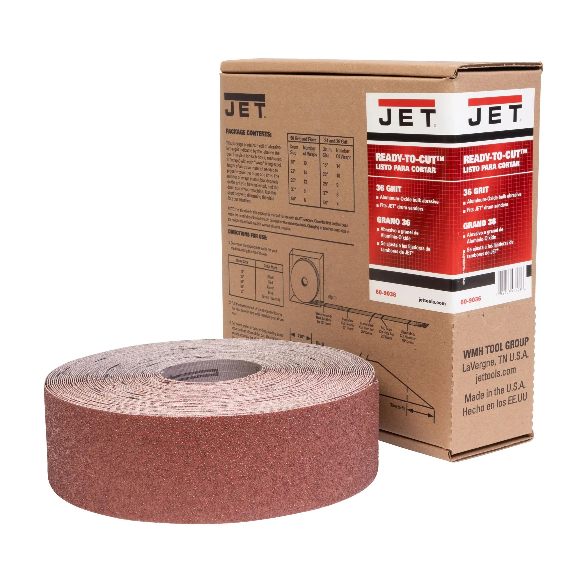 Premium Ready-to-Cut Abrasive Sandpaper, 36 Grit, 3" Wide