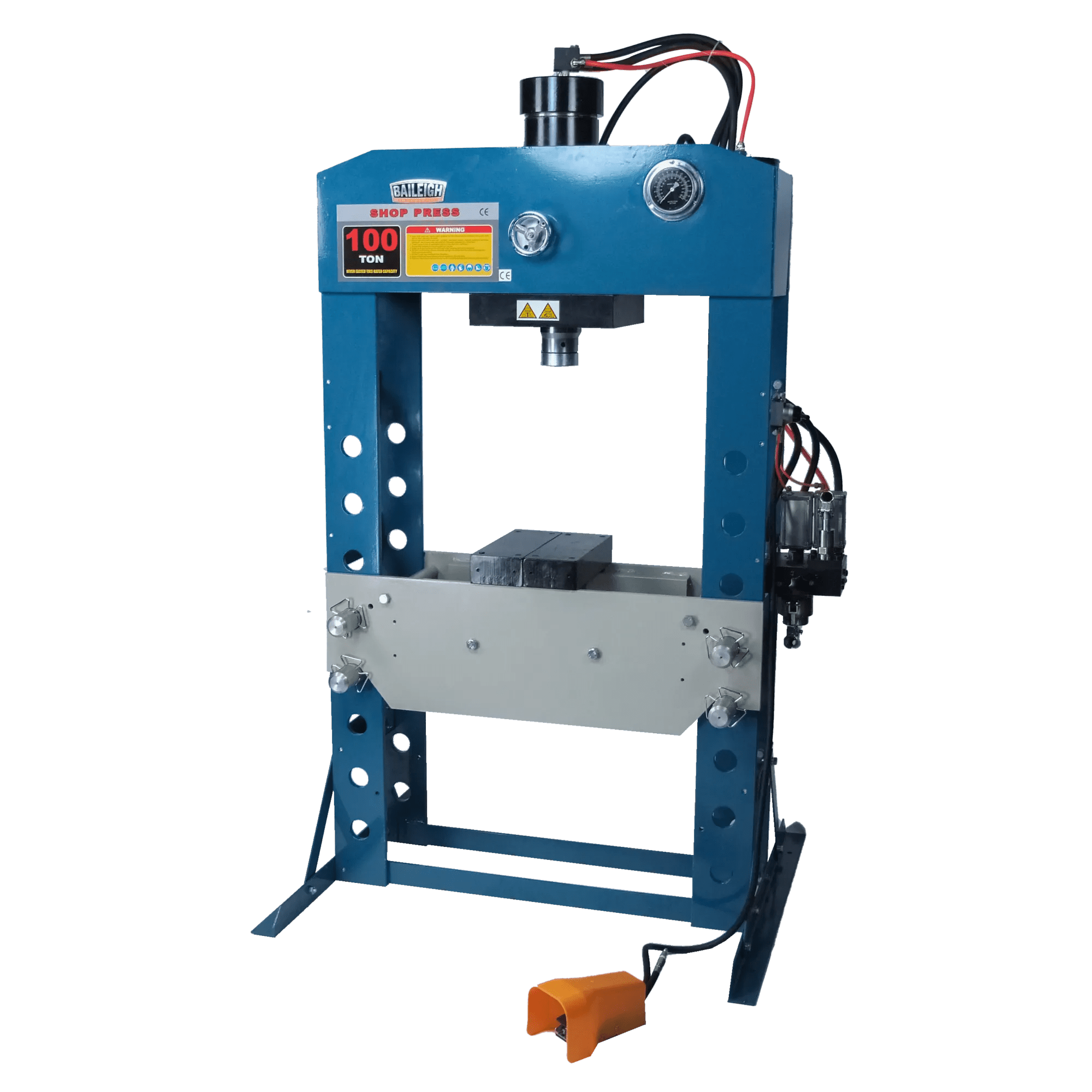 This pneumatic shop press (air-powered) delivers 100 tons of force and offers the best value in its price range.