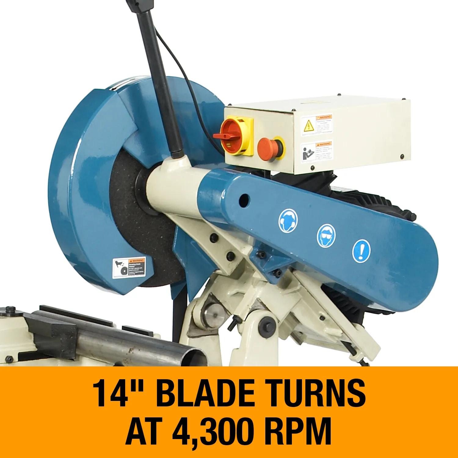 14 in. Blade turns at 4,300 RPM