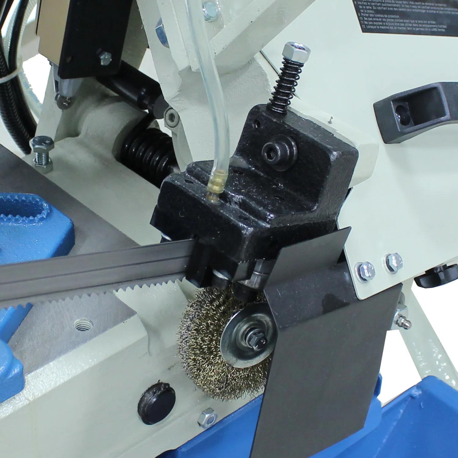 Comes standard with a flood coolant system that washes away chips, lubricates the blade, and prolongs blade life